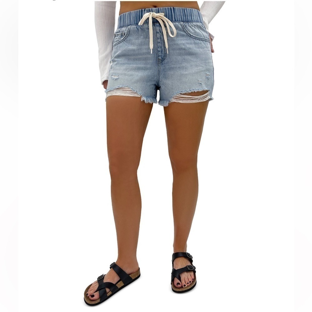 REWASH Juniors‎ Super High Rise Boyfriend Pull-On Denim Shorts Tie waist Small